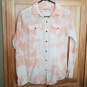 RuffHewn peach/white tie-dye gauze button shirt
